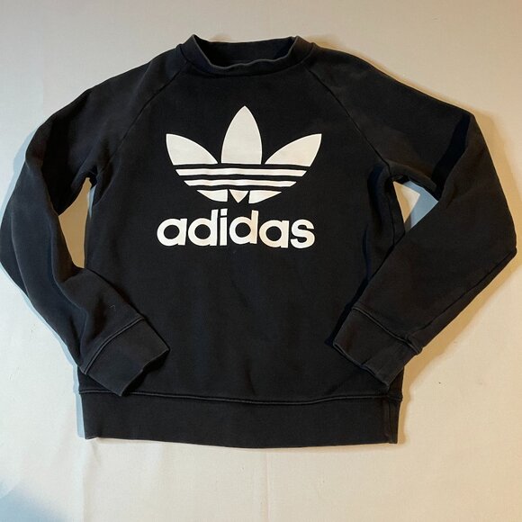 Adidas Sweatshirt Womens XS Black Big Logo Print Crew Neck Pullover Long Sleeve - Picture 1 of 4